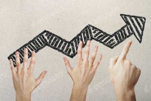 Preview: Hands Pointing At Abstract Drawn Arrow Sketch On Concrete Background. Direction Concept
