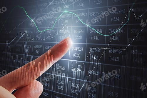 Preview: Female Finger Pointing At Creative Forex Chart Screen With Index. Hud And Finance Concept