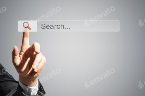 Preview: Search Discover Exploration Internet Concept With Man Hand Touches Digital Screen With Search Box