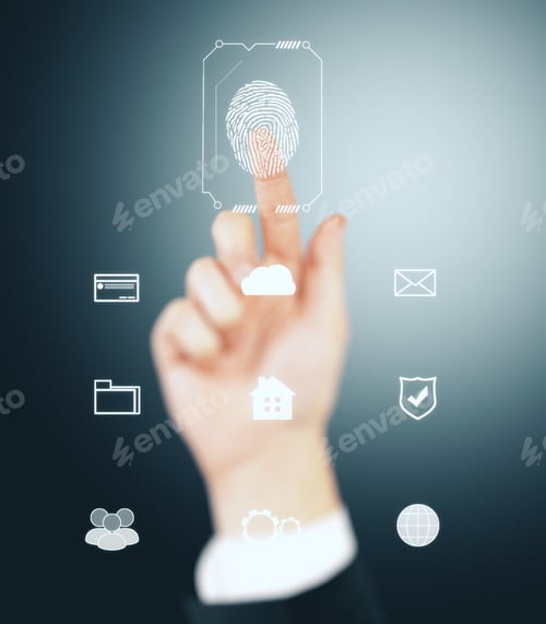 Preview: Fingerprint Scan Provides Security Access With Biometrics Identification, Person Touching Screen On