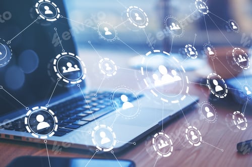 Preview: Multiple Application Icons With A Laptop On The Desk In The Background, Social Media And