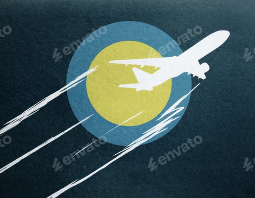 Preview: Abstract Taking Off Airplane Drawing On Dark Background