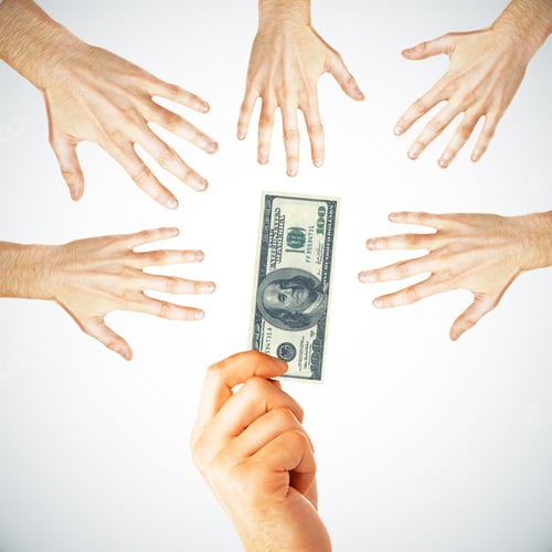 Preview: Hands With Dollar Bill On White Background. Money Concept