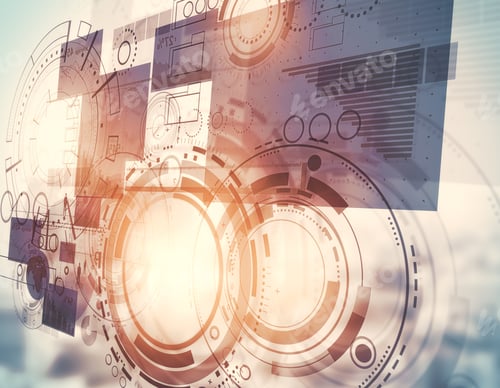 Preview: Side View Of Abstract Digital Interface On City Background. Technology, Innovation And Internet