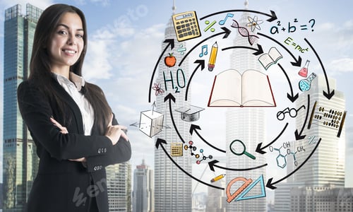 Preview: Portrait Of Attractive Happy Young Businesswoman With Creative Education Sketch On Kuala Lumpur