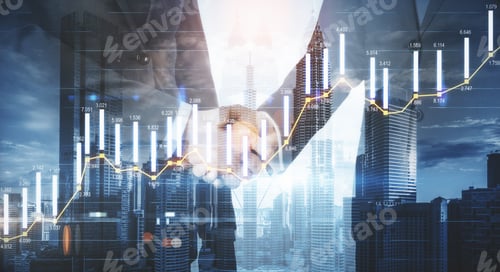 Preview: Business Agreement Concept With Handshaking Of Businessmen At City Background And Digital Screen
