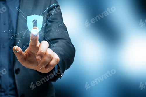 Preview: Cyber Security Concept With Businessman Touching Virtual Interface With Keyhole