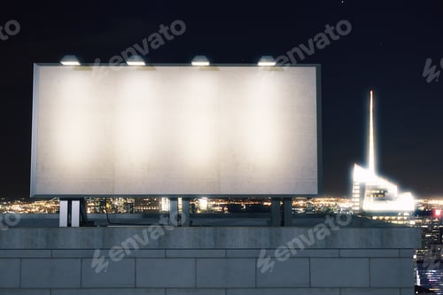 Preview: Big Empty Billboard On The Background Of The City At Night, Mock Up