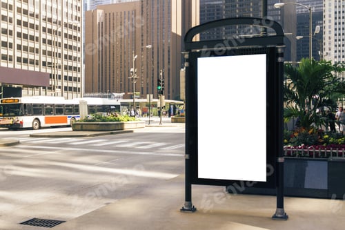 Preview: Blank Banner On City Street, Mock Up