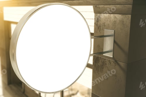 Preview: Blank White Round Wall Signboard On The Building Outdoor, Mock Up