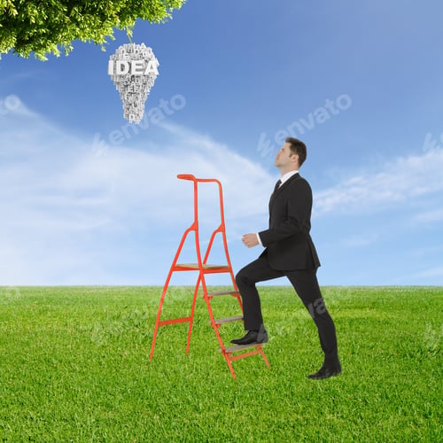 Preview: Man Climbing A Ladder, Idea Concept