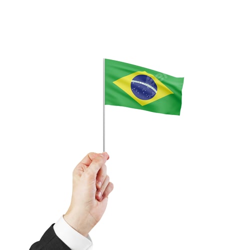 Preview: Hand Holding Flag Of Brazil On White Background