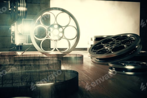 Preview: Turning On Vintage Film Camera With Old Style Film Cartridges On Brown Wooden Table, Retro Style