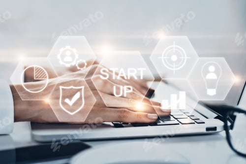 Preview: Close Up Of Female Hands Using Laptop Notebook Placed On Office Desktop With Smartphone And