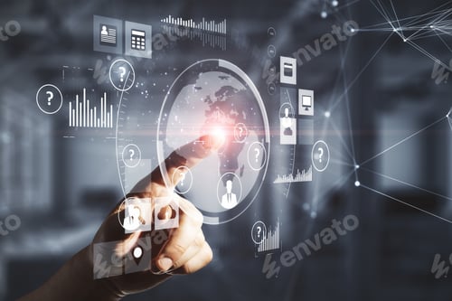 Preview: Hand Touching Abstract Global Network Interface. Server And Technology Concept