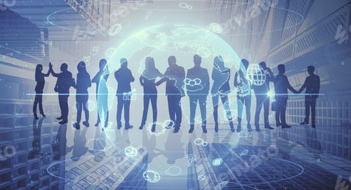 Preview: Abstract Crowd Silhouette On City Background. Success And Meeting Concept. Multiexposure