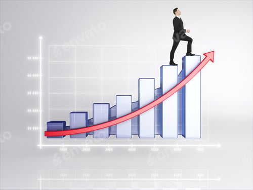 Preview: Businessman In Suit Rising Up On Diagram