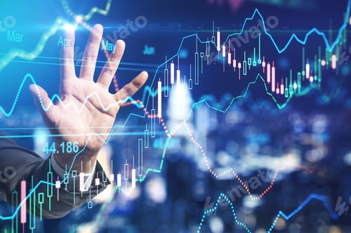 Preview: Stock Market Investment Concept With Businessman Hand Touching Digital Screen With Forex Chart