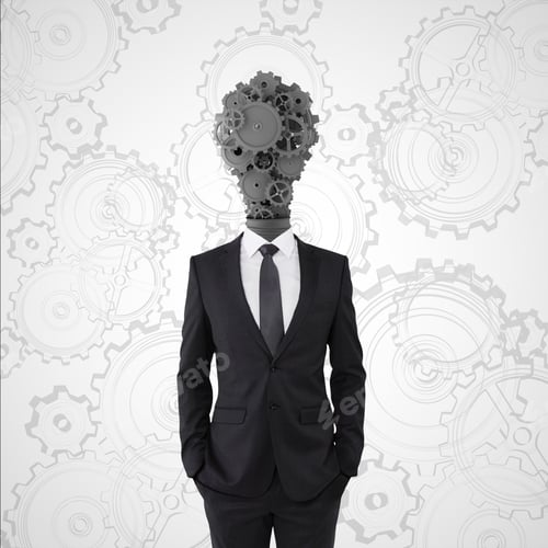 Preview: Businessman With Lamp-Head In Form Gears