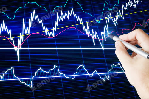 Preview: Hand Using Forex Chart Interface On Blurry Background. Trade And Finance Concept