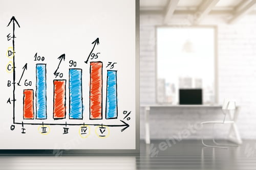 Preview: Business Graph On White Wall In Empty Loft Office 3D Render