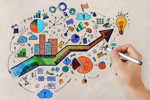 Preview: Leadership And Finance Concept. Male Hand Drawing Creative Business Sketch