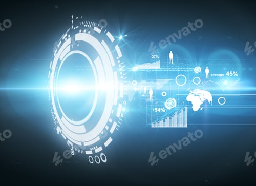 Preview: Round Digital Button With Stock Chart. Fund Management Concept