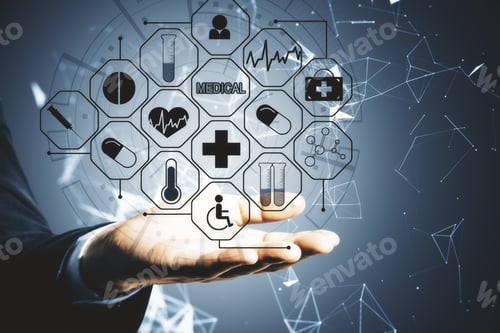Preview: Hand Holding Glowing Medical Interface. Medicine And Research Concept.