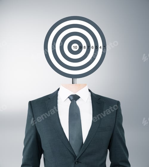Preview: Target-Headed Businessman On Grey Background. Targeting Concept
