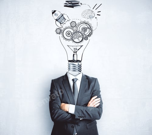 Preview: Headless Businessman With Folded Arms Standing On Concrete Background With Business Sketch. Success