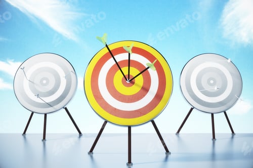 Preview: Right Decision Concept With Colorful And Black-White Bull'S-Eyes At Blue Sky Background