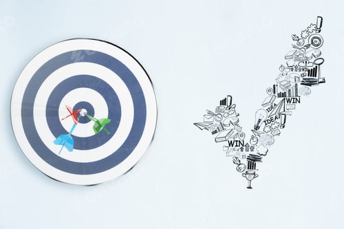Preview: Dartboard On Concrete Background With Sketch. Targeting And Success Concept. 3D Rendering