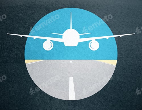 Preview: Airplane Silhouette on Blue Sky Landing Illustration
