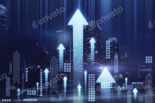 Preview: Neon Light Bars Headed Up With A Night City Skyscrapers In The Background, Improvement And