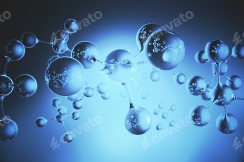 Preview: Abstract Blue Connected Glass Bubbles Molecule Background. Abstraction, Creativity Concept. 3D