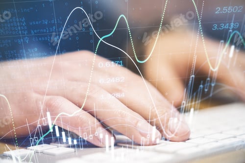 Preview: Investment Market Concept With Businessman Hands On Keyboard And Digital Financial Graphs