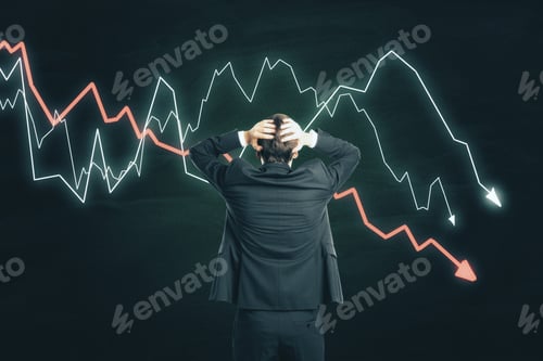 Preview: Scared Businessman Looking On Creative Crash Recession Chart. Business And Financial Crisis