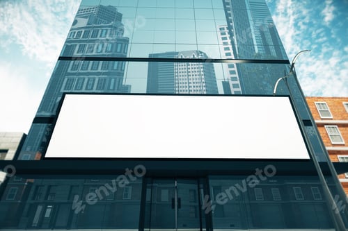 Preview: Blank Billboard On Glassy Wall Of Business Center, Mock Up, 3D Render