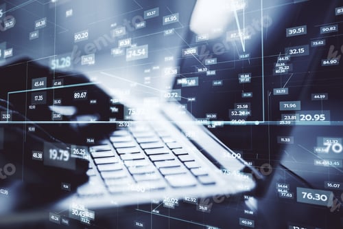 Preview: Data And Statistic Protection Concept With Human Hand Typing On Laptop Keyboard And Digital Glowing