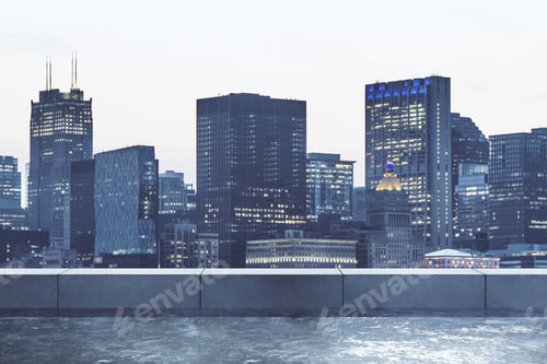 Preview: Chicago Skyline At Night. Urban And Travel Concept