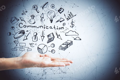 Preview: Hand Holding Drawing Comunication Plan With Stock Chart. Success And Technology Concept.