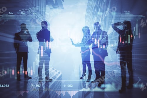 Preview: Businesspeople Working Together On Abstract City Background With Forex Chart. Teamwork, Trade