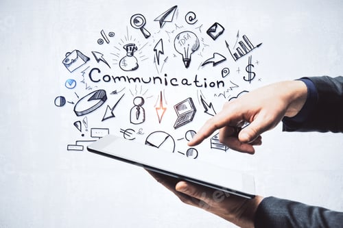 Preview: Businesssman Hand Using Tablet With Drawing Communication Business Sketch. Communication And