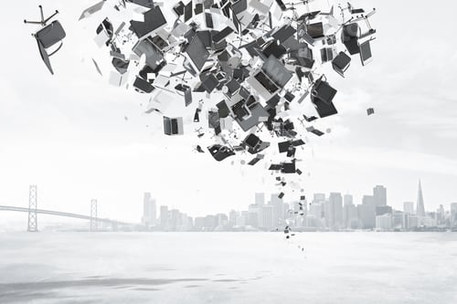 Preview: Bureaucracy Concept With Heap Of Office Stuff At City Background