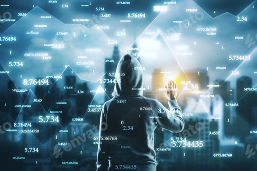 Preview: Hacker With Abstract Big Data Interface On Blurry Kuala Lumpur City Background. Software And