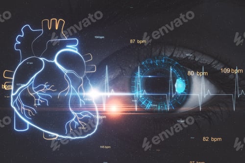 Preview: Futuristic Cyber Eye With New Medicine Technology, Cardiology And Science Concept.