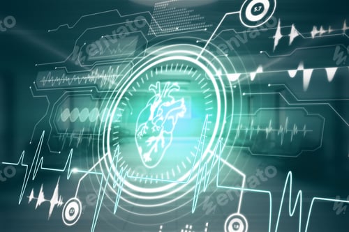 Preview: Glowing Cardiovascular Medical Hud Screen On Blurry Hospital Interior Background. Online Medicine