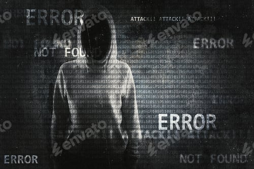 Preview: Hacker On Abstract Error Background. Hacking And Data Concept. Double Exposure