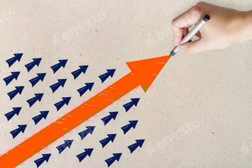 Preview: Hand Drawing Arrows On Light Background. Leadership And Solution Concept