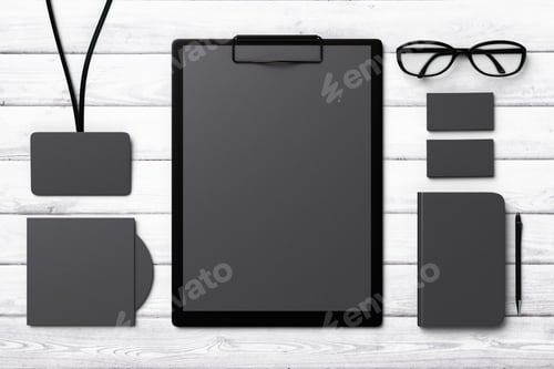 Preview: Black Template For Branding Identity On A Wooden Surface